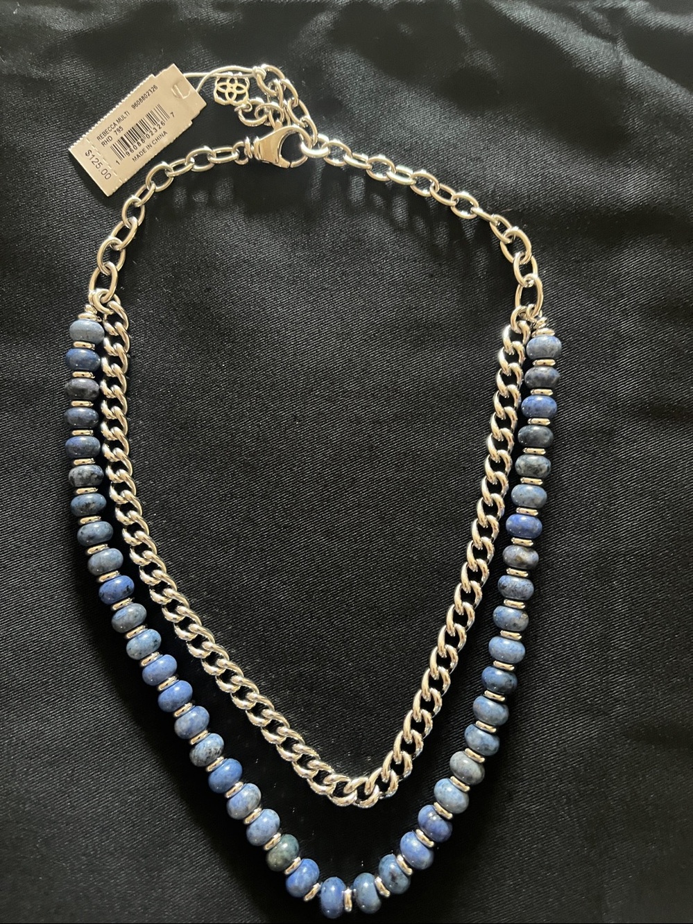 Kendra Scott Double Strand Silver Metal Blue Natural Stone Necklace Retail $125